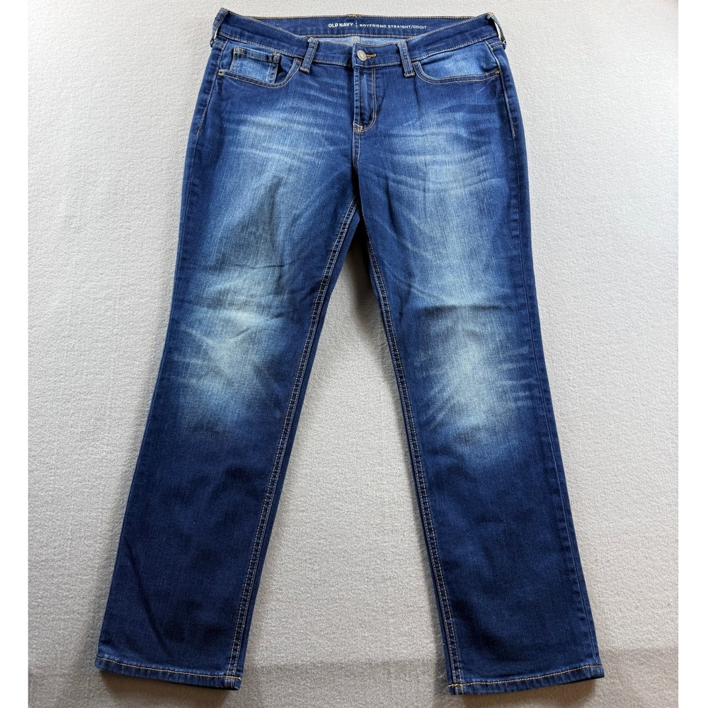 Old Navy Boyfriend Straight Women 12 Blue Denim Jeans MidRise Fade Stretch 35x27